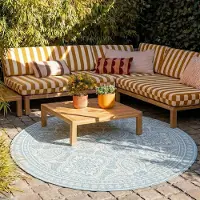 FRAAI Tapis d'extérieur rond | Summer Oriental Bleu Clair | Ø 180cm | Bleu | Rond | Tapis d'extérieur
