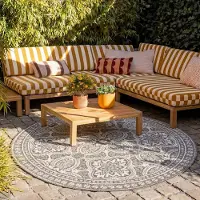 FRAAI Tapis d'extérieur rond | Summer Oriental Gris | Ø 100cm | Gris | Rond | Tapis d'extérieur