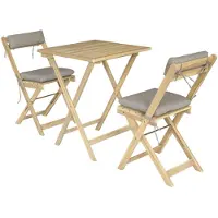 Happy Garden Ensemble table et chaises 2 places en acacia massif et coussins sable BENAGIL