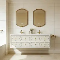 360Home Ensemble lavabo mural en grès cérame, ensemble meuble-lavabo de salle de bains, ensemble de meubles de salle de bains moderne, avec trou pour robinetterie, blanc, 130 × 55 cm /SJBGB/