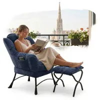 LVHOM Fauteuil de relaxation avec pouf, fauteuil de télévision avec poche latérale, housse en velours côtelé, supporte jusqu'à 180kg, bleu