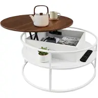 Relaxdays Table basse , réglable en hauteur, table d'appoint avec rangement, HD 46 x 80 cm, plateau relevable, MDF, fer, blanc/marron
