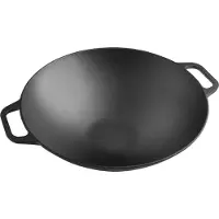 Victoria 37291 Wok Poêle en fonte à induction 35cm pour feu, grill Cast Iron Skillet sans PTFE Noir