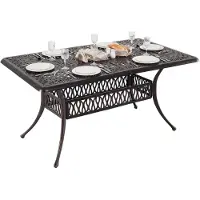 Costway Table de jardin 151 x 91 cm, table de terrasse en fonte d'aluminium avec trou pour parasol, table de balcon rectangulaire pour 6 personnes, table à manger pour le jardin ou le balcon