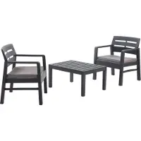 Dmora Salon d'extérieur anthracite 2 places en résine, avec fauteuils, coussins et table basse Lombok