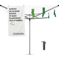 Brabantia - 310683 - Séchoir Essential - 50 metres ? douille plastique ? Ø 35 mm ? 4 bras ? Metallic Grey