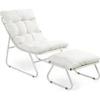 Casa.pro Ensemble de mobilier de jardin « Malmö » 2 pièces : fauteuil avec repose-pieds, coussins rembourrés, structure en métal, couleur beige