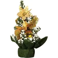 OEM Mini-sapin de Noël de 20 cm, lot comprenant des boules de Noël colorées et des fleurs - doré