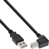 InLine Câble USB 2.0 USB-A vers USB-B, coudé vers le bas, noir, 0,3 m