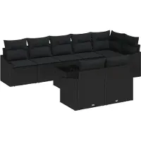vidaXL Ensemble de canapé de jardin avec coussins 9 pcs noir poly rotin