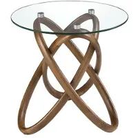 Angel Cerdá - Table d’appoint ronde d’angle en verre trempé et noyer - Table d’appoint moderne et élégante pour salon - Table auxiliaire polyvalente - 55 x 50 cm