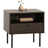 Mendler Table de nuit HWC-N78, table de nuit, tiroir, style scandinave métal bois mélamine MVG 50x40x50cm brun foncé