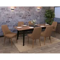 Mendler Lot de 6 chaises de salle à manger HWC-O27, chaise de cuisine rembourrée Chaise, tissu/textile (280g/m²) métal marron