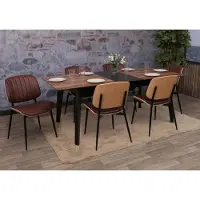 Mendler Ensemble de 6 chaises de salle à manger HWC-O44, chaise de cuisine, bois massif, similicuir, , couleur naturelle, marron vintage