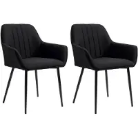 HOMCOM Chaises de visiteur design scandinave - lot de 2 chaises - pieds effilés métal noir - assise dossier accoudoirs ergonomiques lin noir