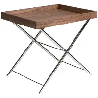 Angel Cerdá - Table d’appoint avec plateau en bois de noyer et base en acier chromé - Table auxiliaire moderne pour salon, chambre ou coin lecture - Style sophistiqué - 48 x 61 x 51 cm