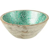 J-Line Bol mosaique bois de manguier vert medium
