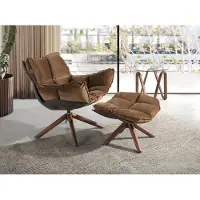 Angel Cerdá Fauteuil pivotant en velours marron et Noyer