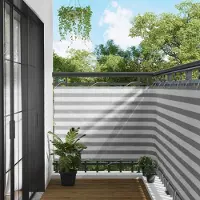 Syfax Écran de balcon Gris clair et blanc 110 x 600 cm Tissu Oxford