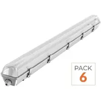 Silamp Barrette étanche de 120 cm, double, pour tube LED T8 IP65, un côté (boîtier vide) - Pack de 6
