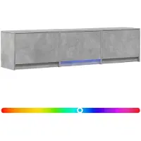 vidaXL Meuble TV avec éclairage LED, 165x34x40 cm, gris béton, panneaux de particules
