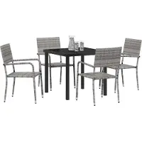 Syfax Salon de jardin avec coussins 5 pcs Gris Poly-Rotin