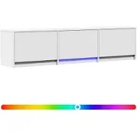 vidaXL Meuble TV avec éclairage LED, 165 x 34 x 40 cm, blanc, fabriqué en panneaux de particules