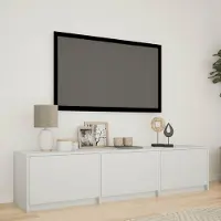 Prolenta Meuble TV exclusif avec éclairage LED, dimensions 165 x 34 x 40 cm, en bois stratifié, couleur blanche