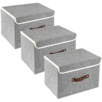 Markenlos Boîte de rangement pliable avec couvercle, en tissu lavable, 38 x 25 x 25 cm, lot de 3, gris