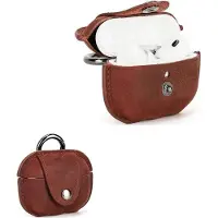 OEM Étui pour écouteurs - Housse en cuir épais pour AirPods Pro - Housse de protection pour écouteurs sans fil avec ouverture de recharge et mousqueton - Rouge