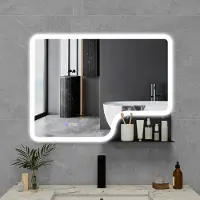 Puluomis miroir de salle de bain avec éclairage antibuée 80x60, avec horloge et température miroir de salle de bain avec étagère LED 6500k dimmable blanc noir