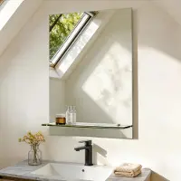 S'AFIELINA Miroir de salle de bain avec étagère 70 × 50 × 1,0 cm (H × L × P) Miroir avec étagère Miroir mural de salle de bain avec rangement