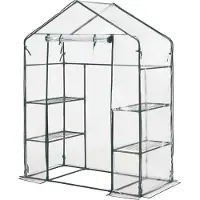 En.casa Serre Hoorn avec étagères 140 x 73 x 195 cm Serre en film plastique avec fermeture éclair Serre de plantation Cadre en acier Transparent