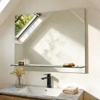 S'AFIELINA Miroir de salle de bain avec étagère 60 × 80 × 1,0 cm (H × L × P) Miroir avec étagère Miroir mural de salle de bain avec rangement