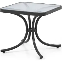 Costway Table d'appoint, petite table de jardin, table de balcon résistante aux intempéries, table basse avec plateau en verre trempé, 50x50x45cm