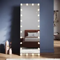 Sonni 160 x 60 x 3,5 cm blanc miroir de dressing sur pied carré avec éclairage par ampoules LED et prise de courant, fixation murale