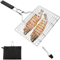 OEM Support de grill en acier inoxydable pour barbecue d'extérieur, grille de cuisson avec hameçon et brosse en silicone, table de barbecue pliable 35 x 22 cm