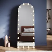 Sonni 160 x 60 x 3,5 cm Miroir de maquillage blanc bombé sur pied avec éclairage par ampoules LED et prise de courant, supporte le montage mural