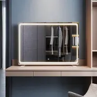 Sonni 100 x 70 x 3,5 cm blanc miroir de dressing carré avec éclairage LED et prise de courant, pour montage mural