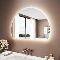 Sonni Miroir de salle de bain blanc semi-circulaire 70 x 50 x 3,5 cm Trois températures de couleur Variation progressive de l'intensité lumineuse Fonction antibuée Mémoire d'extinction
