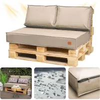 Blomster Coussin de palette 120x80 Set pour meubles en palette Coussin d'assise imperméable en europalette Canapé en palette Le set se compose de 3 parties en couleur:beige