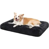 OEM Lit pour chien de grande taille, lavable, peluche longue, dessous antidérapant, gris foncé, 90 x 60 cm