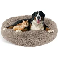 Famanu Lit pour chien , forme de donut - Lavable, rond, beige, diamètre 76 cm