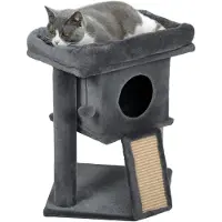 PawHut Arbre à chat 57 cm - Petit arbre à chat avec niche et plate-forme de repos - Beige