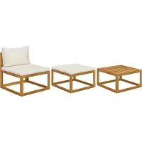 The Living Store Ensemble de salon de jardin 3 pièces avec coussins crème en bois massif d'acacia