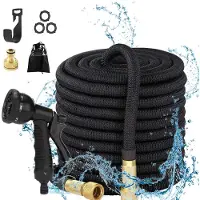COOAU Tuyau d'arrosage flexible de 15 m avec arroseur, tuyau d'arrosage flexible à triple âme en latex, avec adaptateur entièrement en laiton pour raccords 1/2" et 3/4", sac de rangement