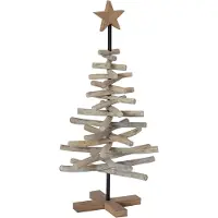 Syfax Sapin de Noël avec support Marron 90 cm Bois de teck solide