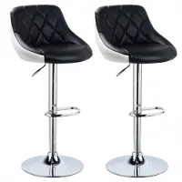 Supfine Tabouret de bar (lot de 2) Chaise de bar pivotante Tabouret de cuisine en similicuir Réglable en hauteur Noir et blanc