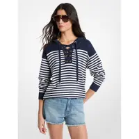 Michael Kors pour femme. MS661G2KWR Sweat en laine rayée avec capuche et cordons de serrage bleus (S), Casuel