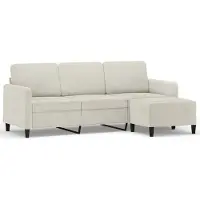 vidaXL Canapé 3 places avec pouf Crème 180 cm velours